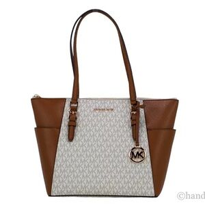 Michael Kors Charlotte Top Zip Tote Vanilla MK Signature Shoulder Bag